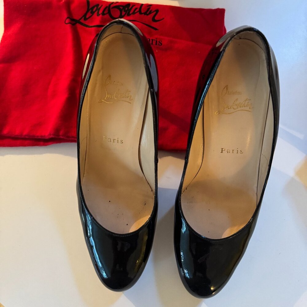 CHRISTIAN LOUBOUTIN - Simple Pump Black 100 Patent Calf Heels - Size 38